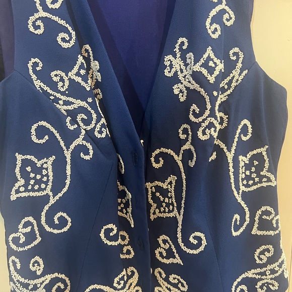 90’s vintage Navy Blue Embroidered Jumpsuit - Picture 3 of 4